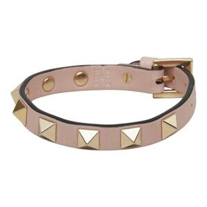 Valentino Rockstud Bracelet, Pink Gold Leather Plated, Women's VALENTINO